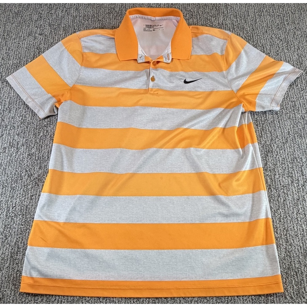 Nike Golf Standard Fit Dri-Fit Polo Shirt Men's Size Large Striped Orange 725516
